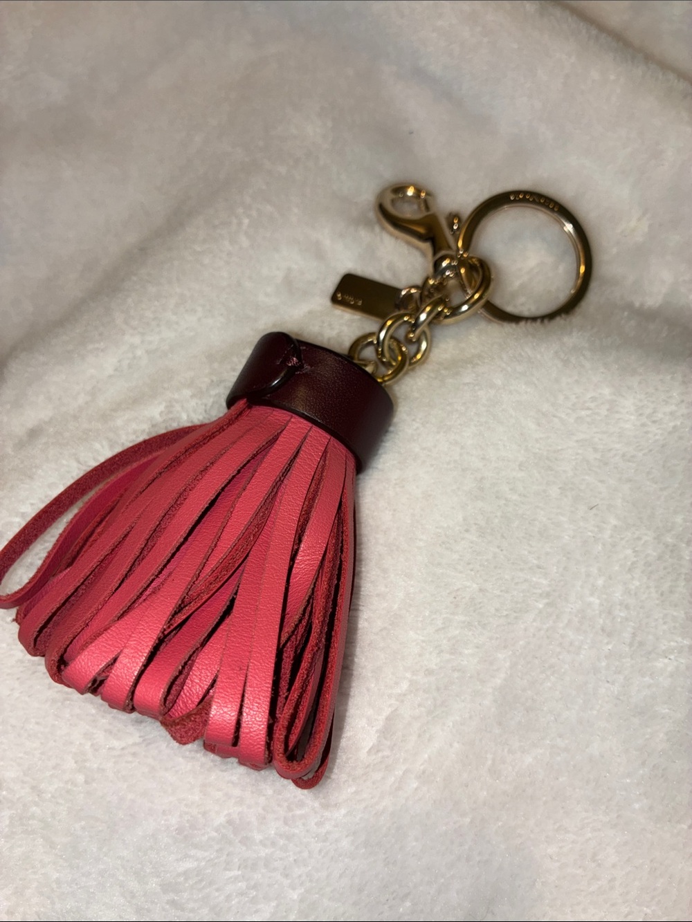 Coach Pink Leather Tassel Keychain with Gold Hardware